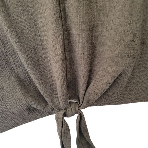 J Crew Olive Textured V-neck Tie-Front Tee - Picture 4 of 5